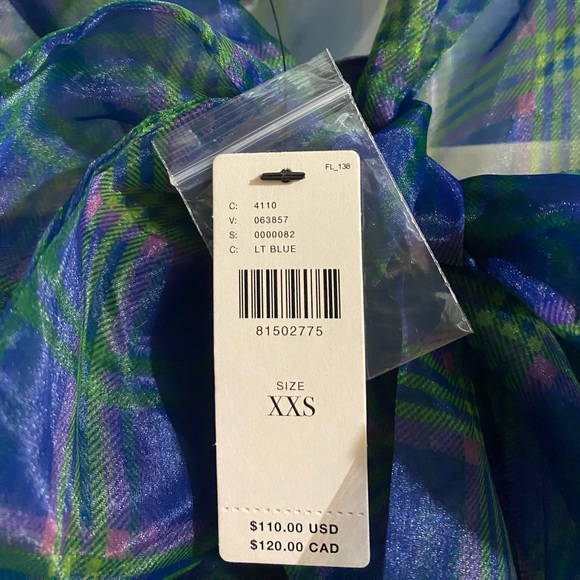 NWT Anthropologie Current Air Plaid Sheer Blouse with camisole XXS - Picture 3 of 4